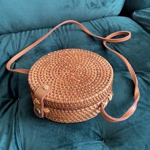 Rattan mini circle crossbody bag